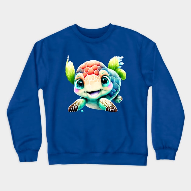 Smiling Cartoon Sea Turtle Crewneck Sweatshirt by Gigart